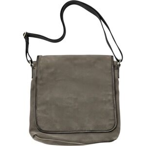 Levenger Gray Canvas Messenger Bag Black Leather Trim Vintage Early 2000s Y2K